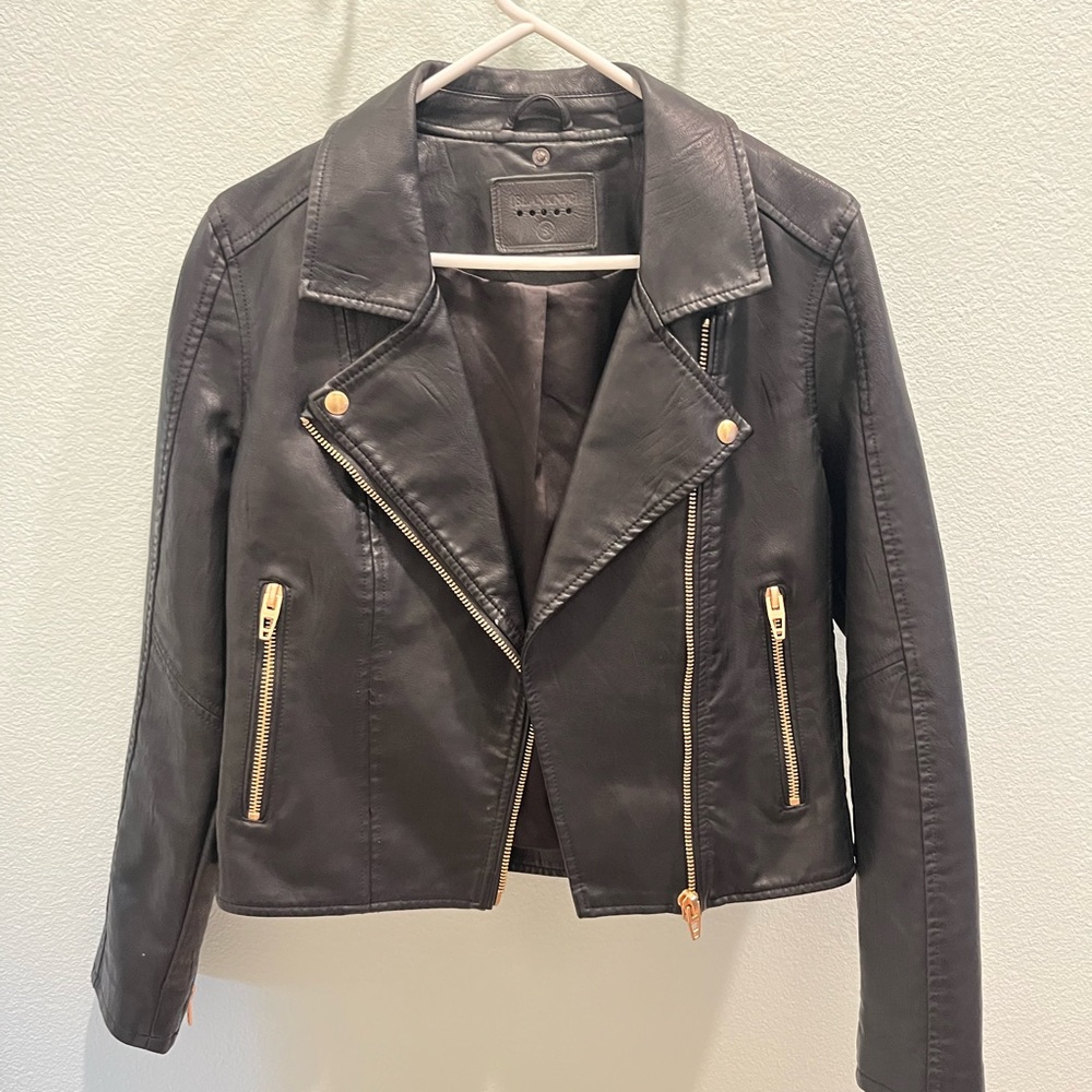 Blank NYC Black Leather Jacket with Gold Accents